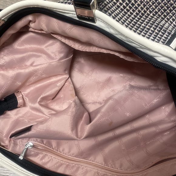 Longchamp Black and White Leather Bag